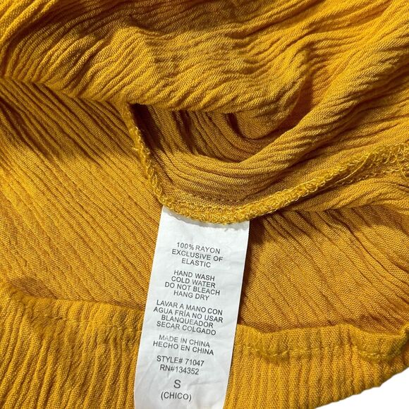Ambiance Off Shoulder Smocked Top Women's Small Mustard Yellow Peplum Rayon - Picture 7 of 8